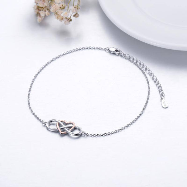 Infinity Anklet with Heart Endless Love - Sterling Silver