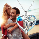 Dolphin Sea Wave Heart Pendant Necklace