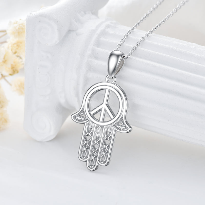 Hamsa Peace Necklace - Sterling Silver