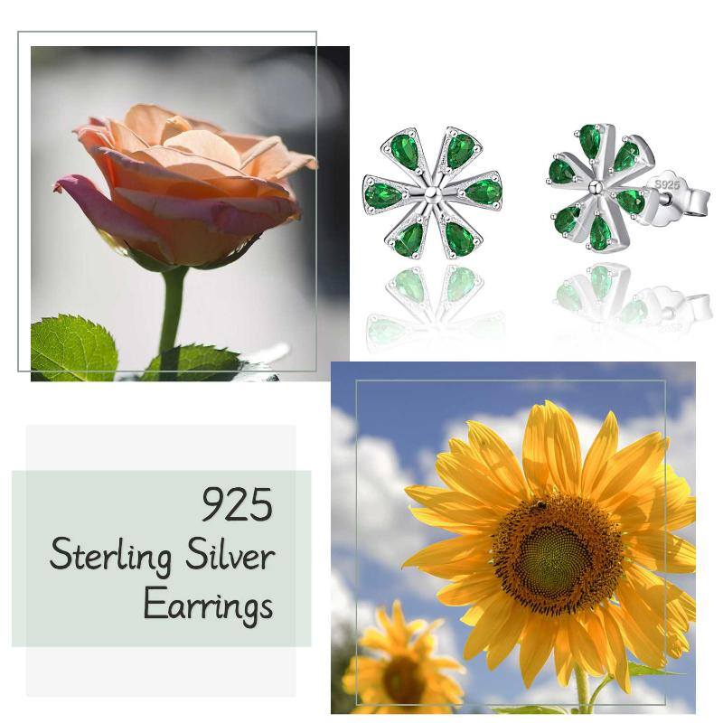 Sterling Silver Emerald Daisy Stud Earrings