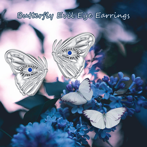 Butterfly Evil Eye Earrings - Sterling Silver