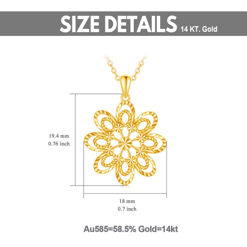 14K Real Gold Flower Pendant Necklace