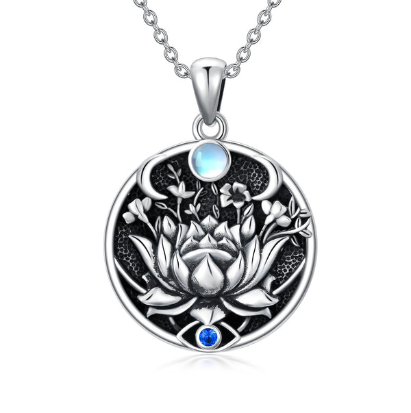 Lotus Evil Eye Protection Necklace - Sterling Silver