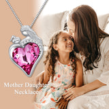 Mother and Daughter Love/Heart Crystal Necklace - Sterling Silver