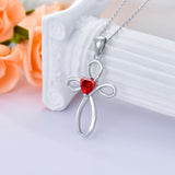 Cross Birthstone Pendant Necklace - Sterling Silver (Unisex)