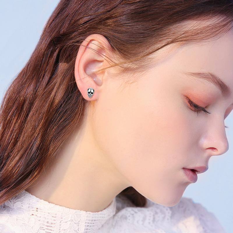 Sterling Silver Skull Stud Earrings