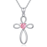 Cross Birthstone Pendant Necklace - Sterling Silver (Unisex)