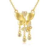 14k Solid Yellow Gold Butterfly Necklace with Moissanite