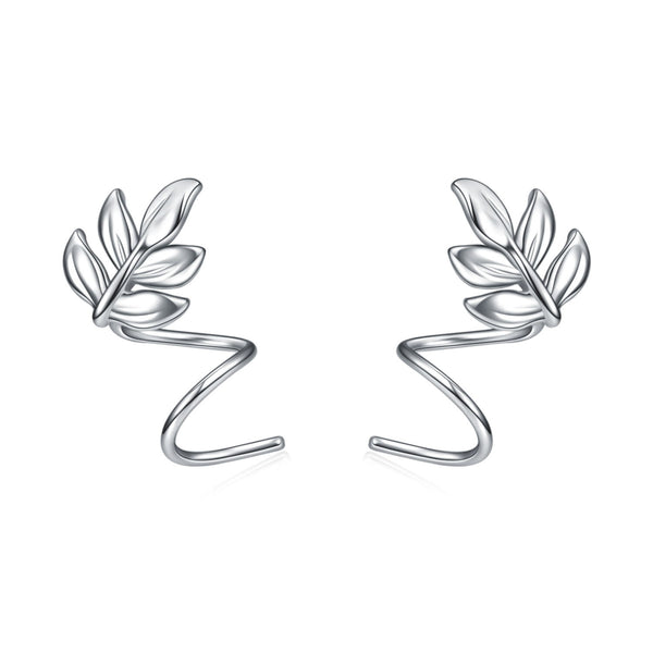 Ear Crawler Leaf Wrap Sterling Silver Earrings