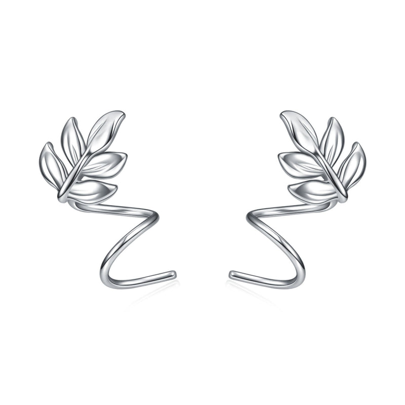 Ear Crawler Leaf Wrap Sterling Silver Earrings