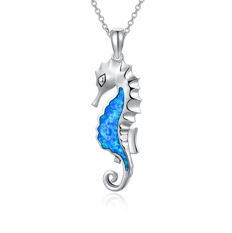 Opal Seahorse Necklace - Sterling Silver