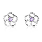 Dainty Rose Crystal Stud Earrings - Sterling Silver