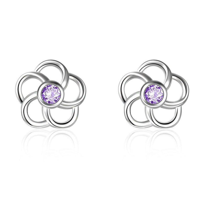 Dainty Rose Crystal Stud Earrings - Sterling Silver