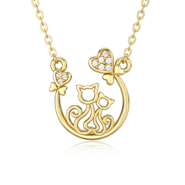 14K Gold Double Cats  Necklace