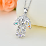 Hamsa Hand 7 Chakra Elephant Necklace - Sterling Silver