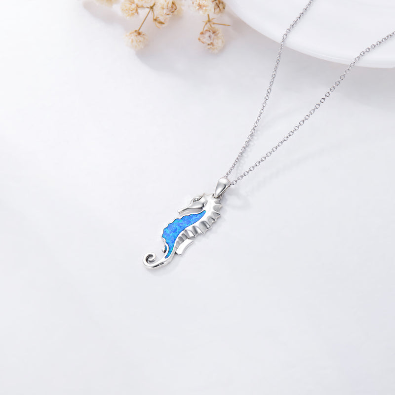 Opal Seahorse Necklace - Sterling Silver