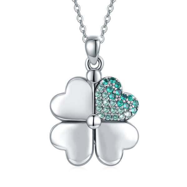 Sterling Silver Four Leaf Clover Locket Pendant Necklace