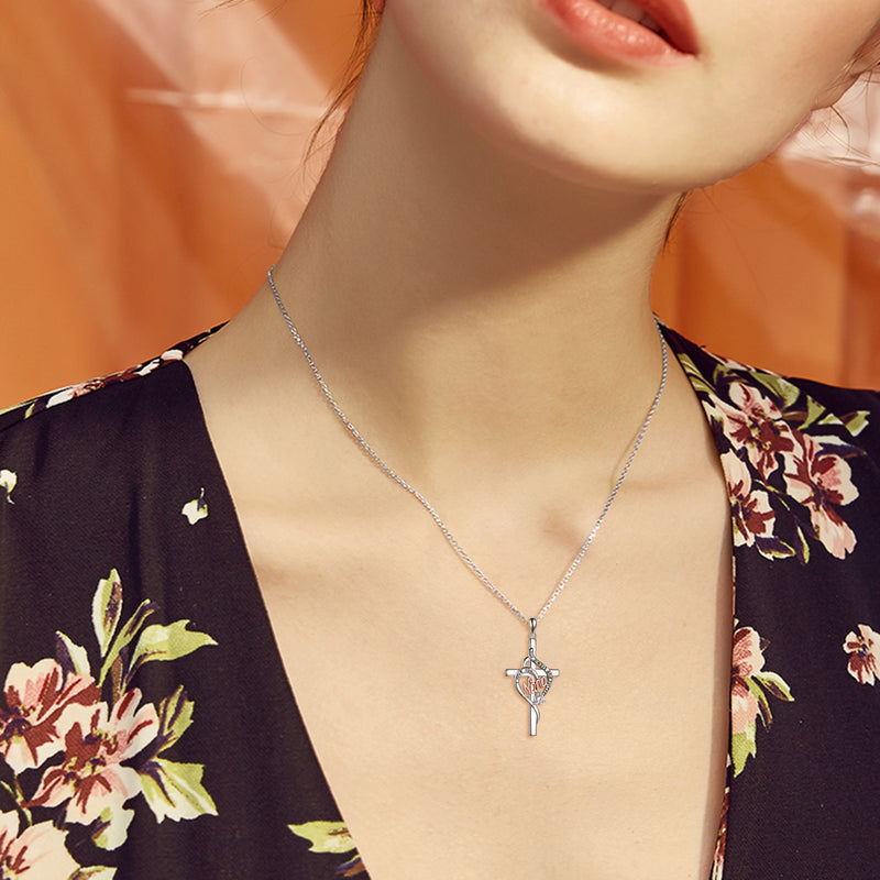 Sterling Silver Nana Cross Necklace with Zircon