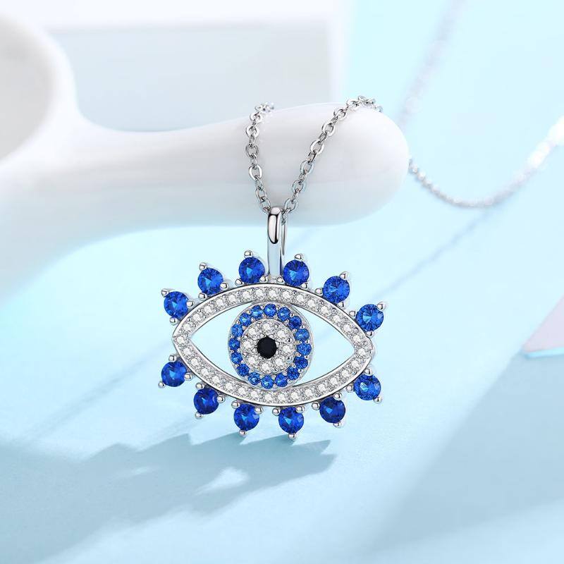 Sterling Silver Blue Evil Eye Pendant Neckalces